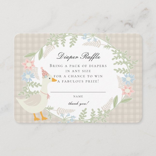 Tarjeta De Recepción Beige Silly Goose Gingham Floral Diaper Raffle (Anverso)