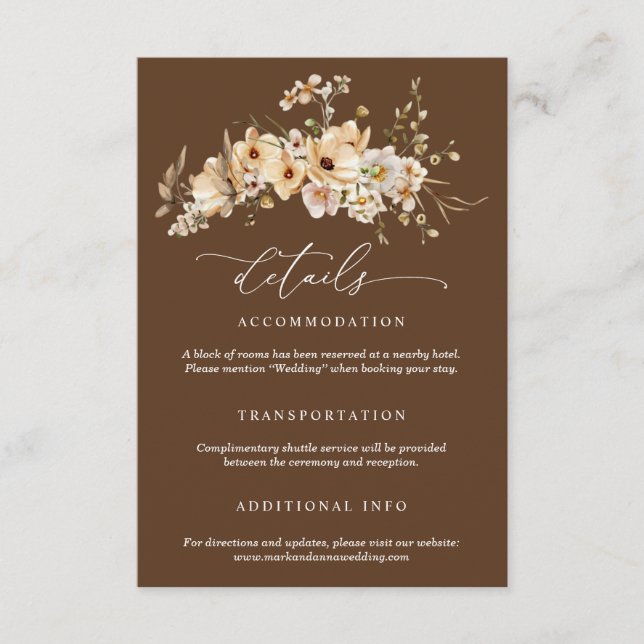 Tarjeta De Recepción Beige Wild Flowers Wedding Details (Anverso)