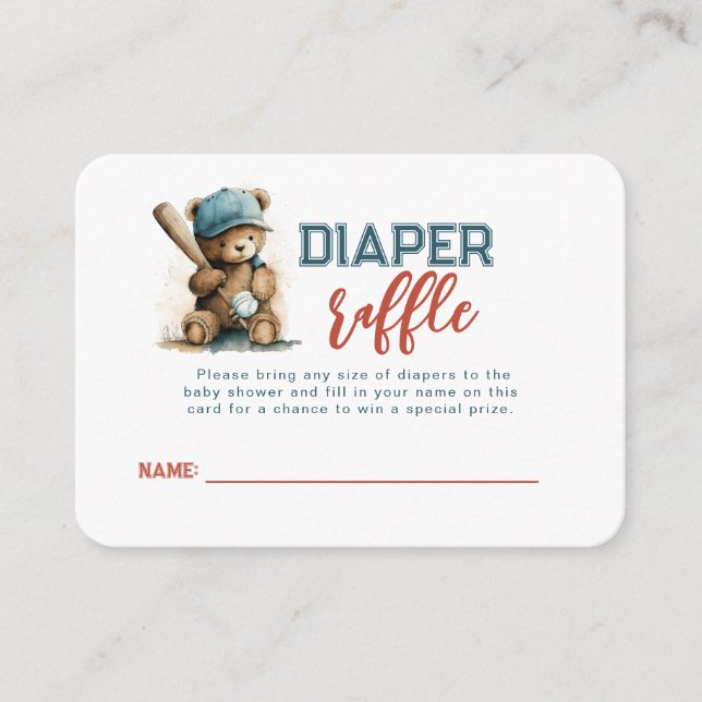 Tarjeta De Recepción Béisbol Teddy Bear Boy Bebé Showe Diaper Raffle (Anverso)