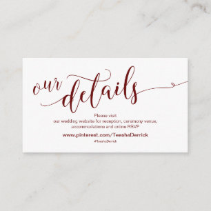 Tarjeta De Recepción Bella Borgoña, detalles de sitio web Boda