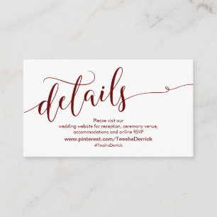 Tarjeta De Recepción Bella Borgoña, detalles de sitio web Boda