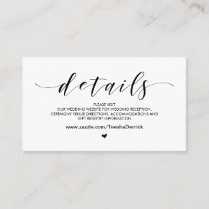 Tarjeta De Recepción Bella fuente negra, detalles de sitio web Boda