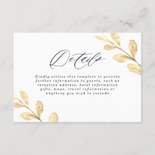 Tarjeta De Recepción Bella hoja dorada acuarela elegante boda