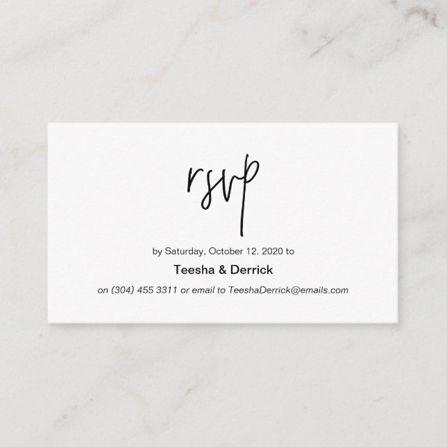 Tarjeta De Recepción Bello minimalismo tinta negra, Wedding RSVP (Anverso)