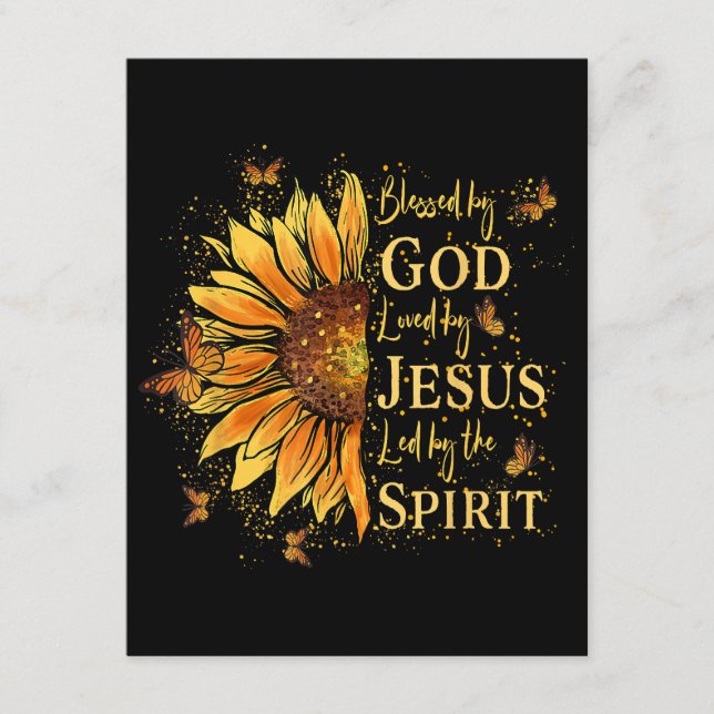 Tarjeta De Recepción Bendecido Por Dios - Amado Por Jesús, Girasol (Anverso)