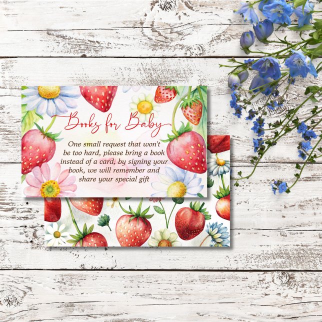 Tarjeta De Recepción Berry dulce fresa bebé solicitud de un libro de du (Berry sweet strawberry baby shower book request enclosure card daisies garden book request)