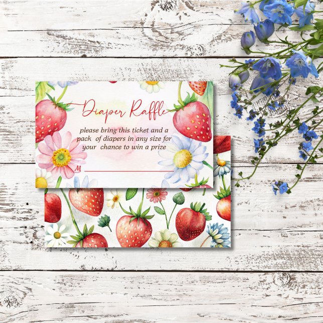Tarjeta De Recepción Berry fresa dulce fresa bebé ducha de pañales rifa (Berry sweet summer strawberry baby shower diaper raffle enclosure card raffle tickets)