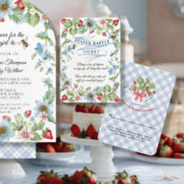 Tarjeta De Recepción Berry Sweet Baby Boy Strawberry Bee Diaper Raffle