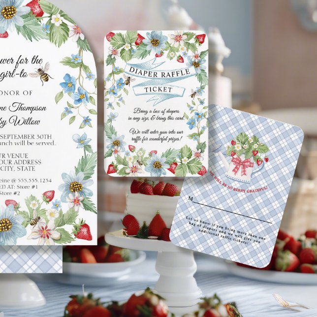 Tarjeta De Recepción Berry Sweet Baby Boy Strawberry Bee Diaper Raffle (Subido por el creador)