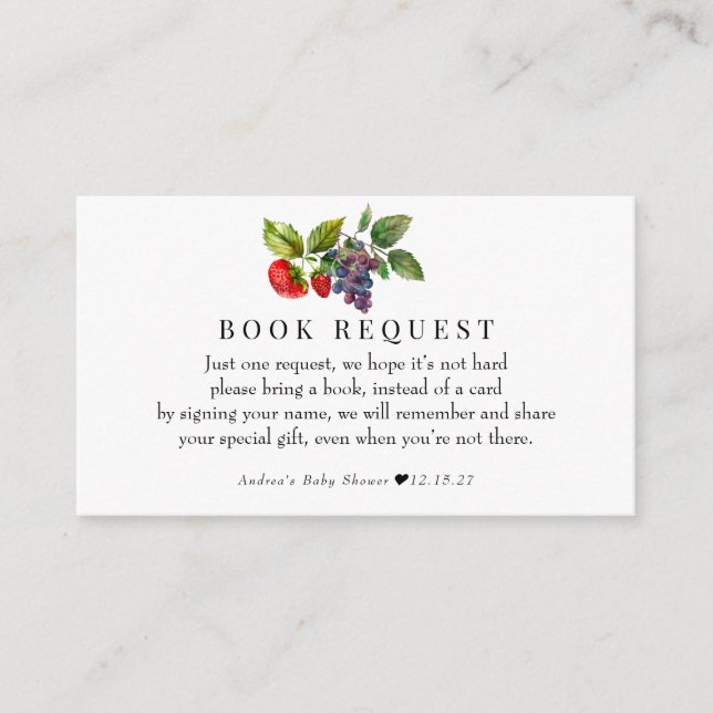Tarjeta De Recepción Berry Sweet Baby Shower Books For Baby (Anverso)