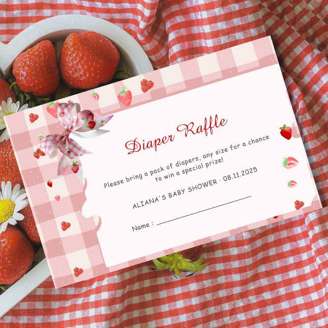Tarjeta De Recepción Berry Sweet Checkered Coquette Diaper Raffle (Subido por el creador)