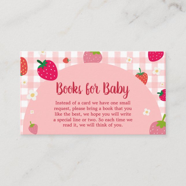 Tarjeta De Recepción Berry Sweet Gingham Strawberry Books para el bebé (Anverso)