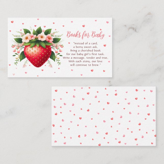 Tarjeta De Recepción Berry Sweet Strawberry Baby Shower Book (Anverso / Reverso)