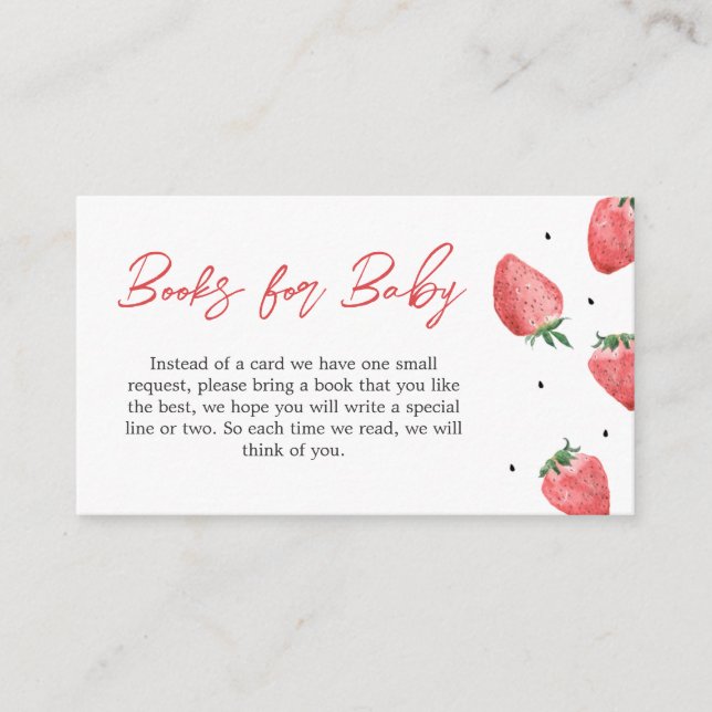 Tarjeta De Recepción Berry Sweet Strawberry Baby Shower Books para el b (Anverso)