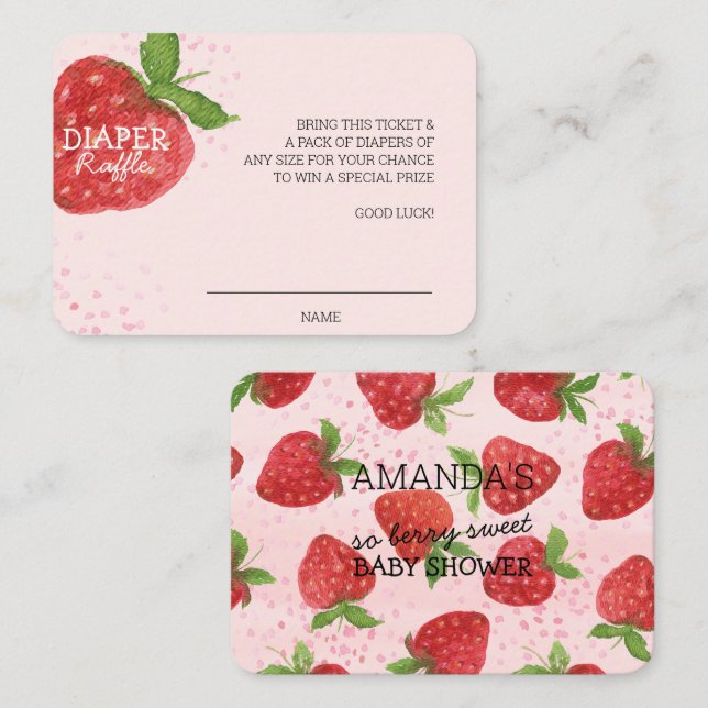 Tarjeta De Recepción Berry Sweet Strawberry Baby Shower Diaper Raffle (Anverso / Reverso)