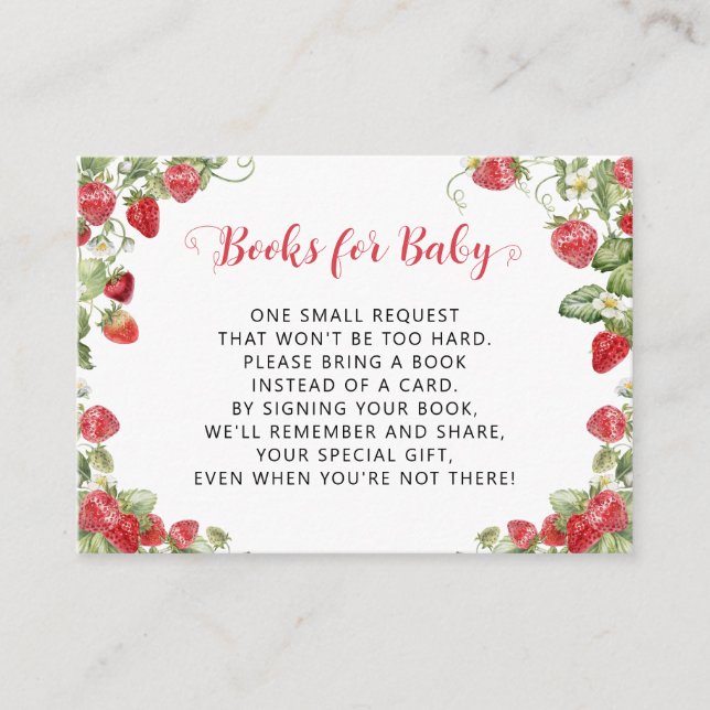 Tarjeta De Recepción Berry Sweet Strawberry Books para el bebé (Anverso)