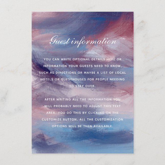 Tarjeta De Recepción Berrypink Púrpura Azul Boda Artístico Insertar Tar (Anverso)