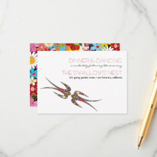 Tarjeta De Recepción Besando las golondrinas de primavera Flores de bod