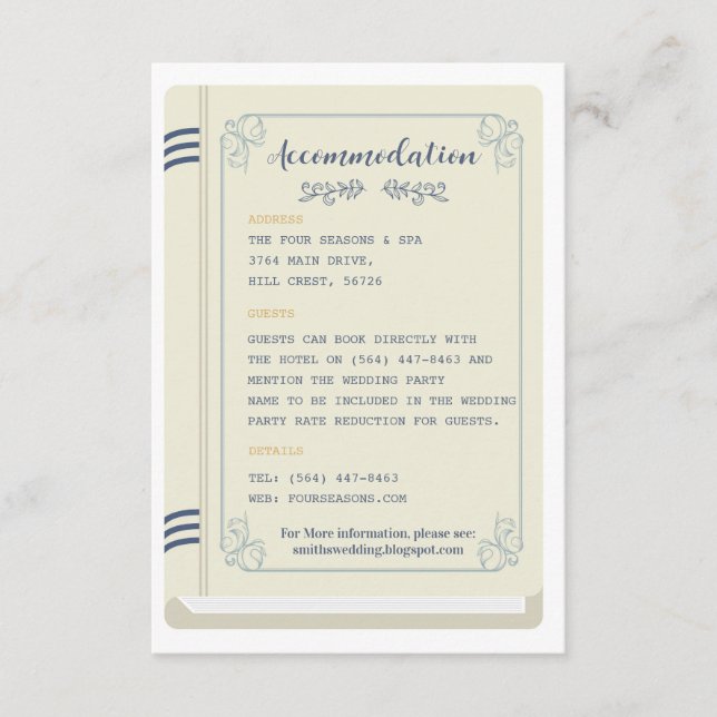 Tarjeta De Recepción Biblioteca Boda de Alojamiento Libros Historia de  (Anverso)