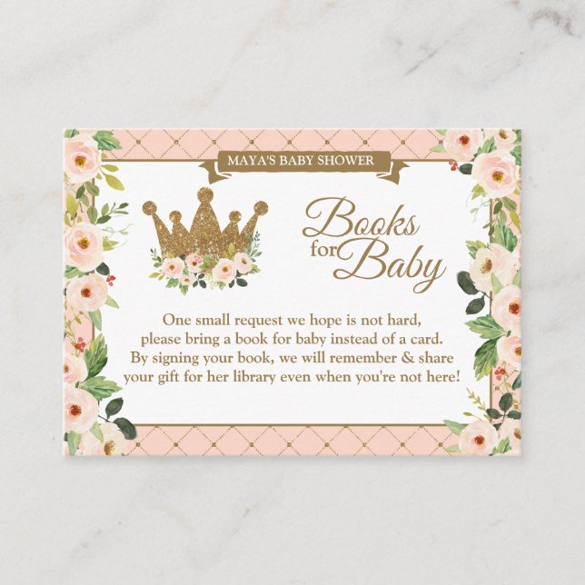 Tarjeta De Recepción Biblioteca del Pequeño Princesa Rubor Floral Baby (Anverso)