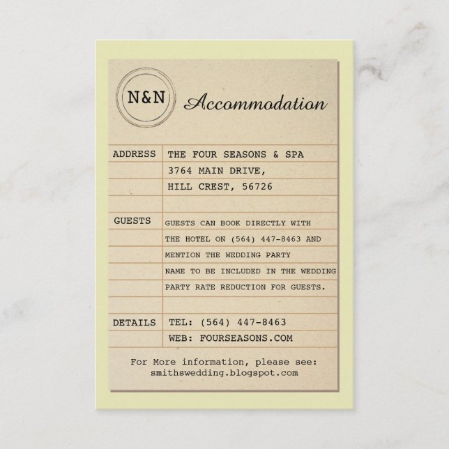Tarjeta De Recepción Biblioteca Sr. y Sra. Accommodation Boda Books (Anverso)