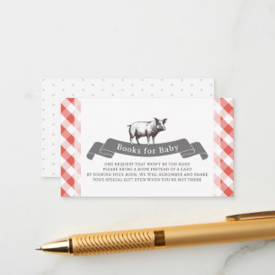 Tarjeta De Recepción Bibs & Ribs Rustic Rojo Cuadros Libros para Bebé
