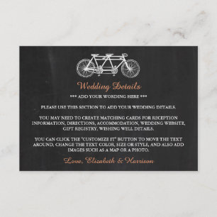 Tarjeta De Recepción Bicicleta tándem en el Boda de pizarra Insertar de