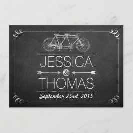 Tarjeta De Recepción Bicicleta Tandem Tipografía Pizarra Boda