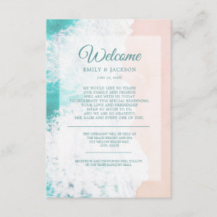 Tarjeta De Recepción Bienvenida a un Boda verde azulado del Océano Blan