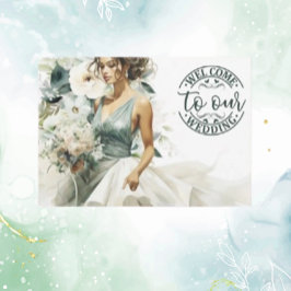 Tarjeta De Recepción Bienvenida boda Dusty Azul Eucalipto Verde