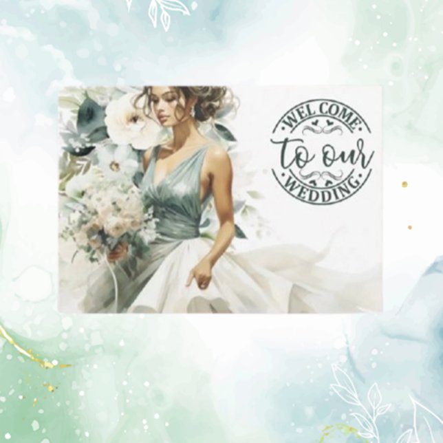 Tarjeta De Recepción Bienvenida boda Dusty Azul Eucalipto Verde (Subido por el creador)