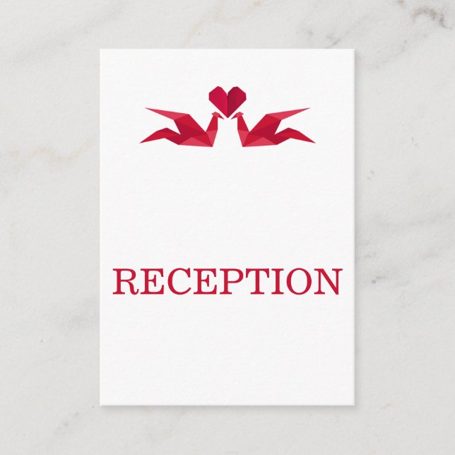 Tarjeta De Recepción bienvenida de boda de grúas rojas origami (Anverso)