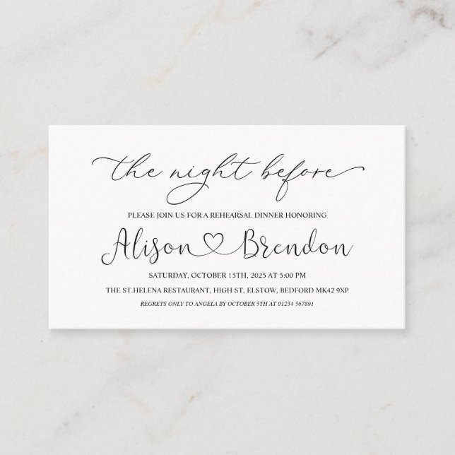 Tarjeta De Recepción Bienvenidos a la Noche Antes de la Boda en Blanco  (Anverso)