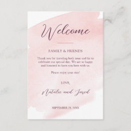 Tarjeta De Recepción Bienvenidos Bodas de color de agua rosa Rubor