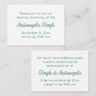 Tarjeta De Recepción Bilingual Green Script Temple Sealing Invitation