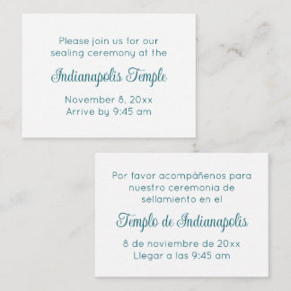 Tarjeta De Recepción Bilingual Teal Script Temple Sealing Invitation