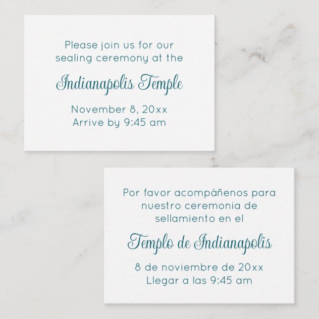 Tarjeta De Recepción Bilingual Teal Script Temple Sealing Invitation (Anverso / Reverso)