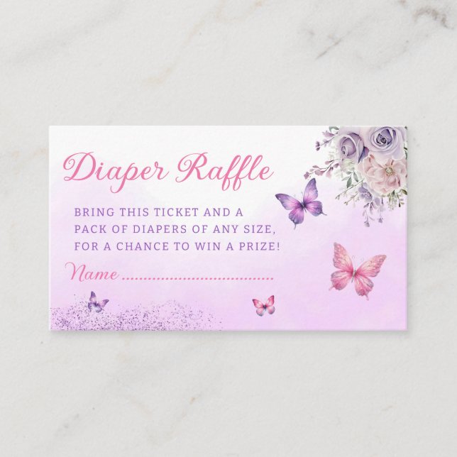 Tarjeta De Recepción Billete Cute Butterfly Baby Shower Diaper Raffle (Anverso)