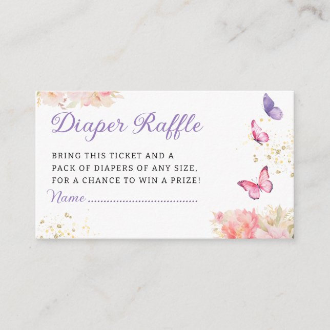 Tarjeta De Recepción Billete Cute Butterfly Baby Shower Diaper Raffle (Anverso)