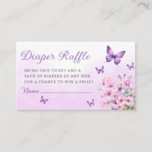 Billete de Baby Shower de mariposa morada Diaper R