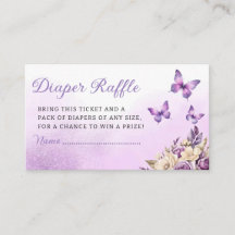 Billete de Baby Shower de mariposa morada Diaper R