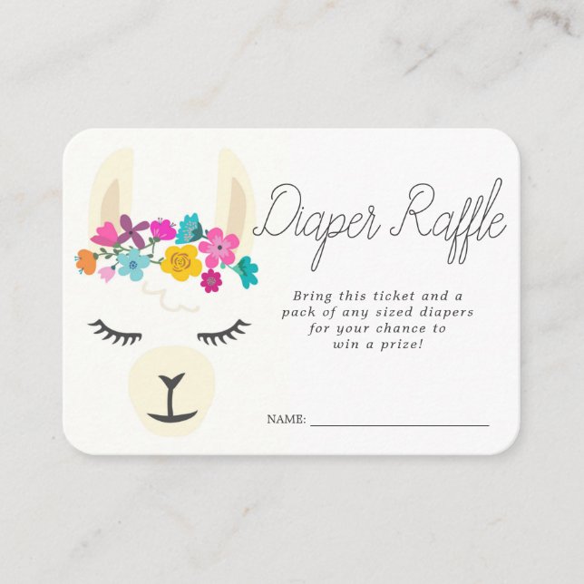 Tarjeta De Recepción Billete de Baby Shower Diaper Raffle | Llama (Anverso)