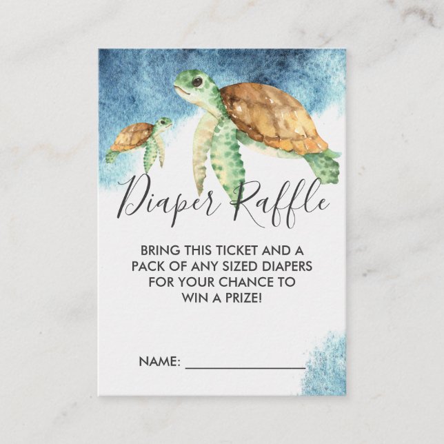 Tarjeta De Recepción Billete de Baby Shower Diaper Raffle | Tortuga mar (Anverso)