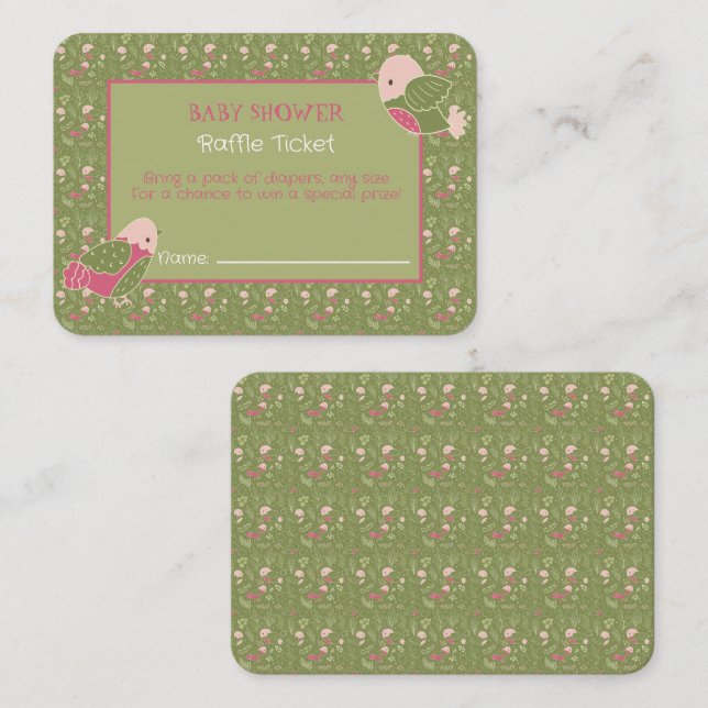 Tarjeta De Recepción Billete de Baby Shower Raffle de pájaros blancos r (Anverso / Reverso)