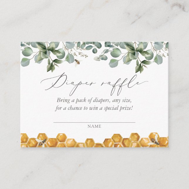 Tarjeta De Recepción Billete de Bee Greenery Baby Shower Diaper Raffle (Anverso)