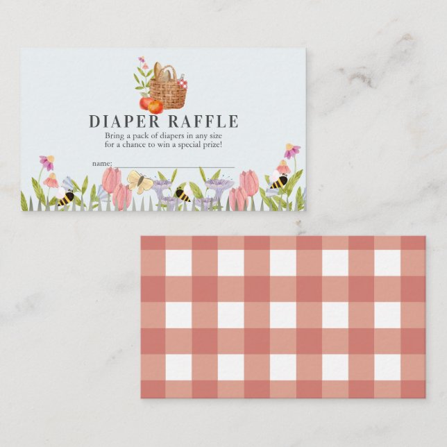 Tarjeta De Recepción Billete de cesta picnic floral Diaper Raffle (Anverso / Reverso)