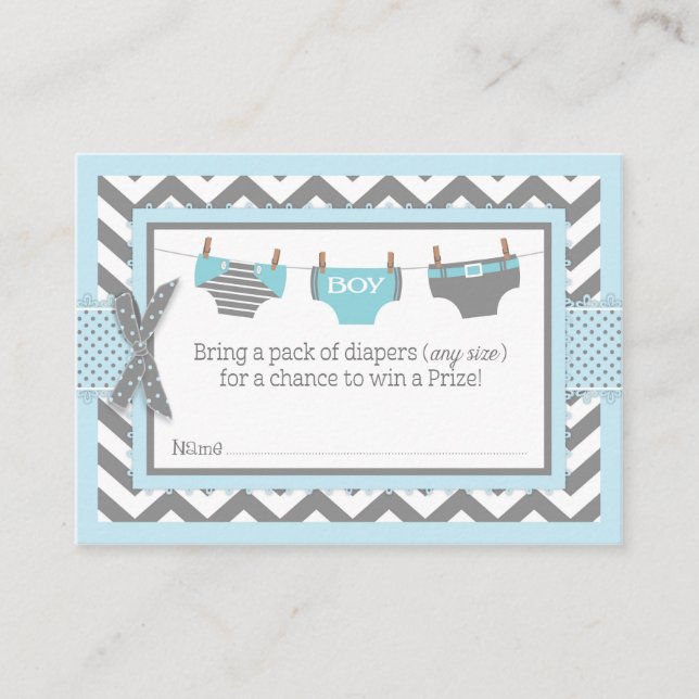 Tarjeta De Recepción Billete De Chevron Blue Owl Diaper Raffle (Anverso)