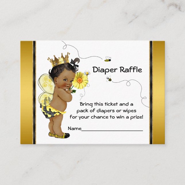 Tarjeta De Recepción Billete de Chica afroamericano Bee Diaper Raffle (Anverso)