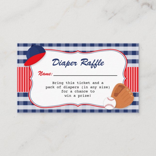 Tarjeta De Recepción Billete De Diaper Raffle Tema Del Béisbol (Anverso)