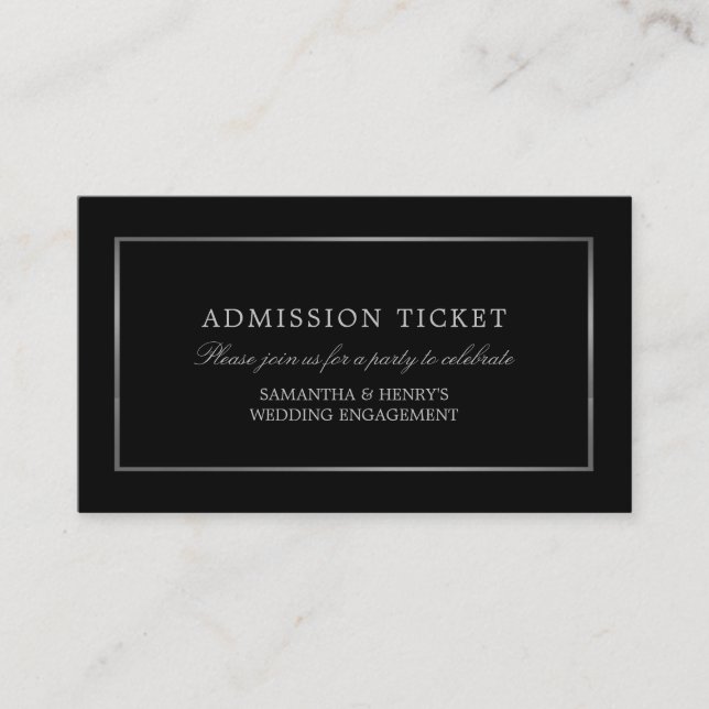 Tarjeta De Recepción Billete de entrada moderno y elegante, negro y pla (Anverso)